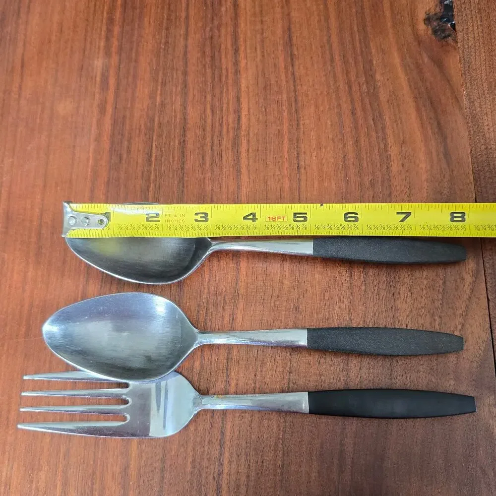 Vintage Kingston Stainless Serving Meat Fork Spoons Japan Flatware Black Canoe